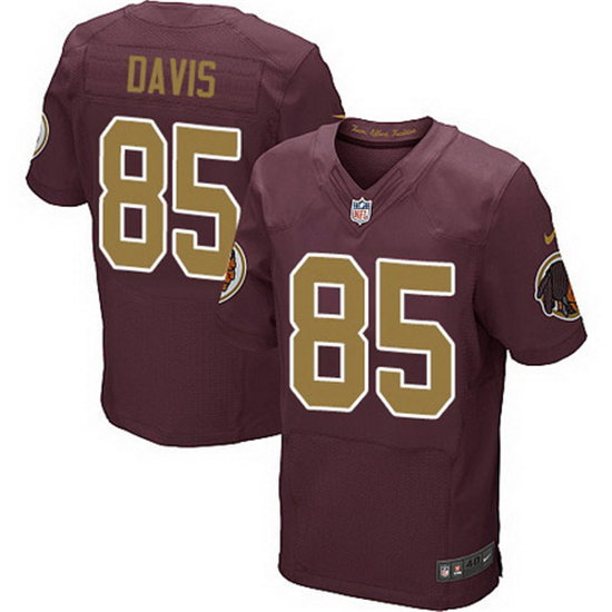 Men's Washington Redskins #85 Vernon Davis Nike Elite Burgundy Red with Gold Alternate Jersey