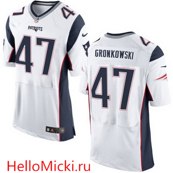 Men's New England Patriots #47 Glenn Gronkowski White Road Nike Elite Jersey