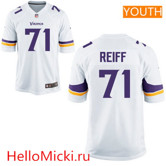 Youth Minnesota Vikings #71 Riley Reiff Nike Game Road White NFL Jersey
