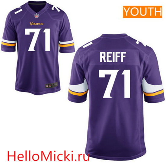 Youth Minnesota Vikings #71 Riley Reiff Purple Team Color Nike Game Jersey