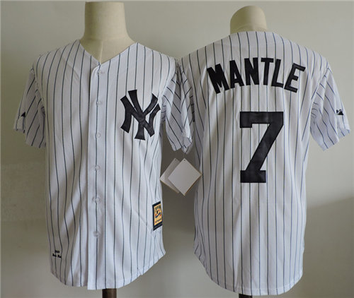 Men's New York Yankees #7 Mickey Mantle White 75TH Patch Thrwoback Baseball Jersey