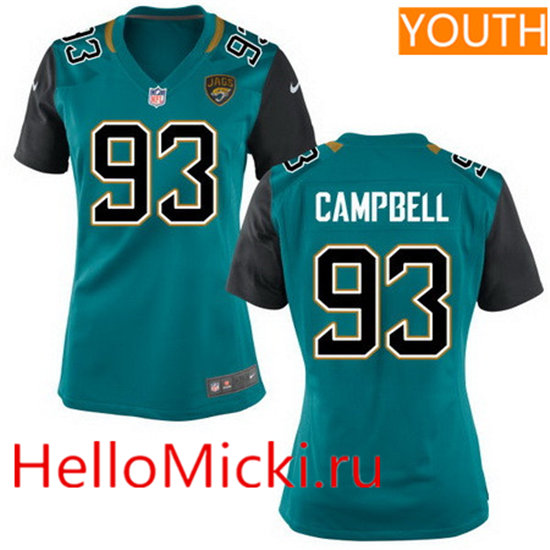Youth Jacksonville Jaguars #93 Calais Campbell Teal Green Team Color Stitched NFL Nike Game Jersey