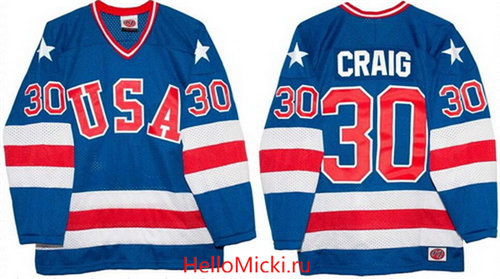 Men's 1980 Olympics USA #30 Jim Craig Royal Blue Throwback Stitched Vintage Ice Hockey Jersey
