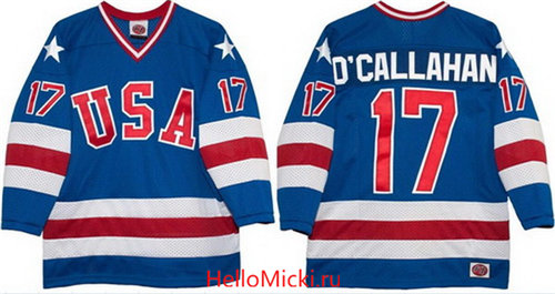 Men's 1980 Olympics USA #17 Jack O'Callahan Royal Blue Throwback Stitched Vintage Ice Hockey Jersey