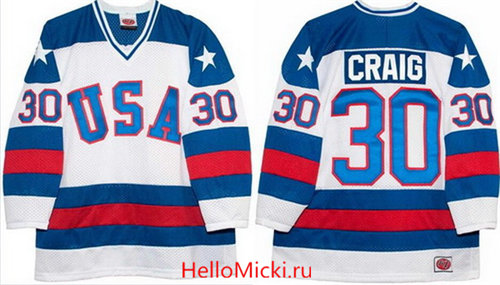 Men's 1980 Olympics USA #30 Jim Craig White Throwback Stitched Vintage Ice Hockey Jersey