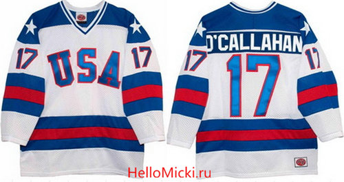 Men's 1980 Olympics USA #17 Jack O'Callahan White Throwback Stitched Vintage Ice Hockey Jersey