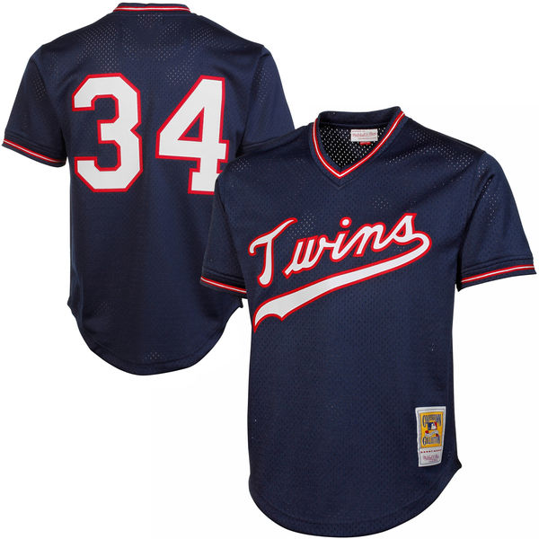 Men's Minnesota Twins #34 Kirby Puckett Mitchell & Ness Navy 1985 Authentic Cooperstown Collection Mesh Batting Practice Jersey