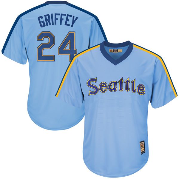 Men's Seattle Mariners #24 Ken Griffey Jr. Majestic Light Blue Cooperstown Cool Base Replica Player Jersey