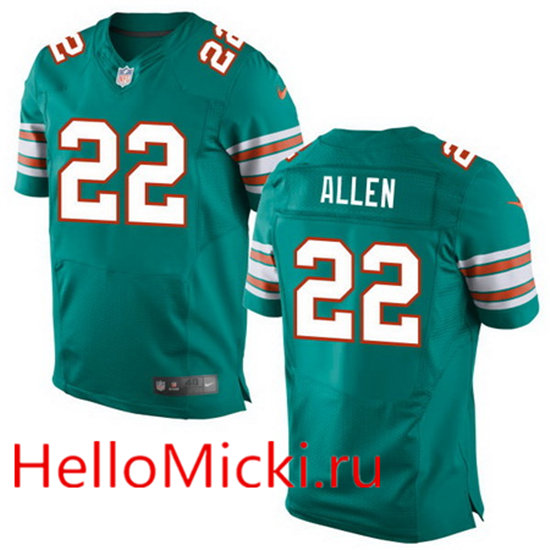 Men's Miami Dolphins # 22 Nate Allen Aqua Green Alternate Nike Elite Jersey