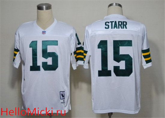 Men's Green Bay Packers #15 Bart Starr White Short-Sleeved Throwback Jersey