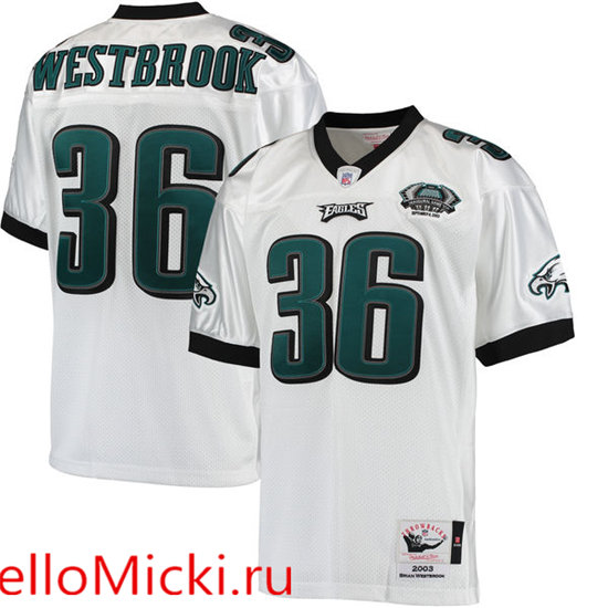 Men's Philadelphia Eagles Retired Player #36 Brian Westbrook Mitchell & Ness White 2003 Throwback Jersey