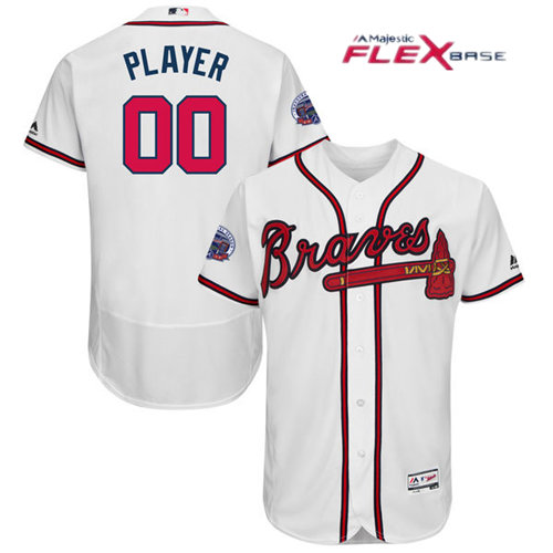 Men's Atlanta Braves Majestic Home White 2017 Authentic Flex Base Custom Jersey with Commemorative Patch