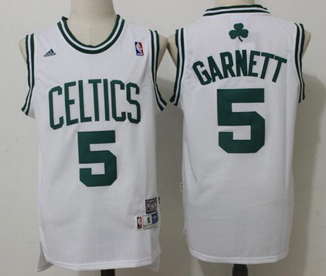 Men's Boston Celtics #5 Kevin Garnett White Hardwood Classics Soul Swingman Stitched NBA Throwback Jersey