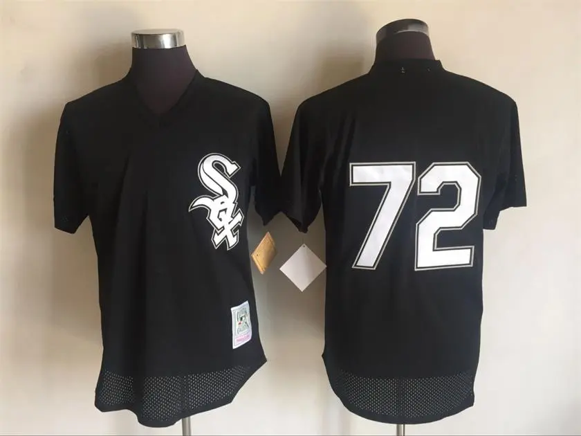 Men's Chicago White Sox #72 Carlton Fisk Black Stitched MLB Cooperstown Mesh Batting Practice Jersey By Mitchell & Ness