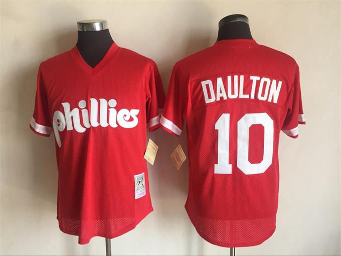 Men's Philadelphia Phillies #10 Darren Daulton Mitchell & Ness Red Cooperstown Mesh Batting Practice Jersey