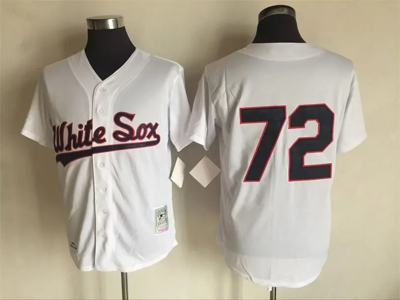 Men's Chicago White Sox #72 Carlton Fisk Throwback Jersey  White Buttons