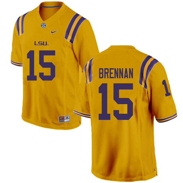 Mens LSU Tigers #15 Myles Brennan College Football Game Jersey Gold