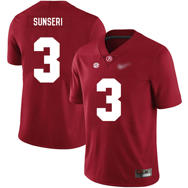Vinnie Sunseri Alabama Crimson Tide Men's Jersey - #3 NCAA Red Game Authentic