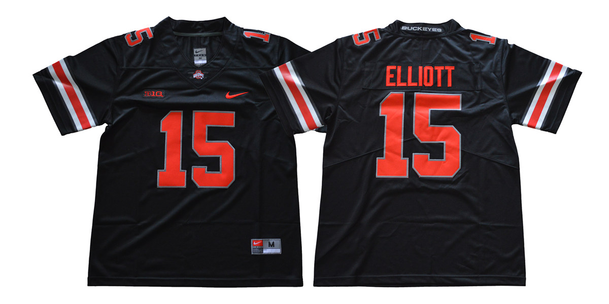 Men's Ohio State Buckeyes #15 Ezekiel Elliott Nike Blackout Football Jersey