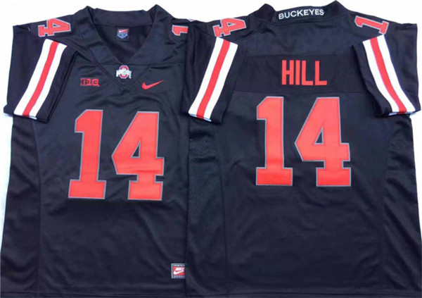 Men's Ohio State Buckeyes#14 K.J. Hill Blackout Football Jersey