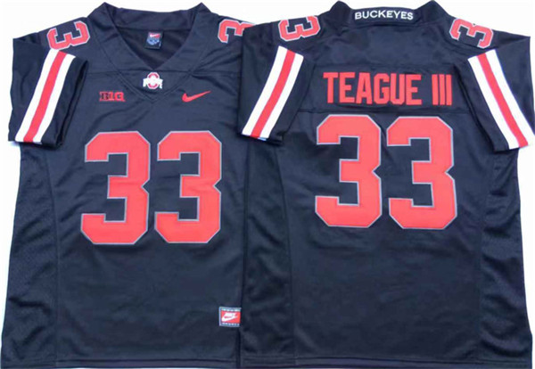 Men's Ohio State Buckeyes #33 Master Teague III  Blackout Football Jersey