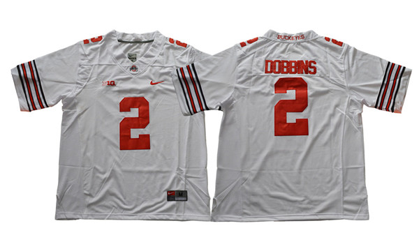 Men's Ohio State Buckeyes #2 J. K. Dobbins White Football Jersey