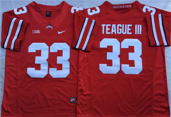Men's Ohio State Buckeyes #33 Master Teague III Red Football Jersey