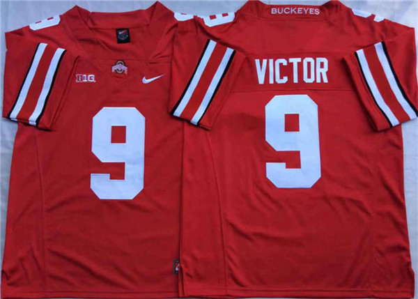 Men's Ohio State Buckeyes #9 Binjimen Victor Red Football Jersey