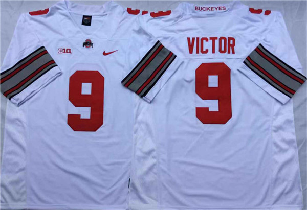 Men's Ohio State Buckeyes #9 Binjimen Victor White Football Jersey
