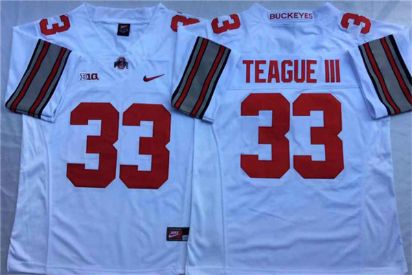 Men's Ohio State Buckeyes #33 Master Teague III White Football Jersey
