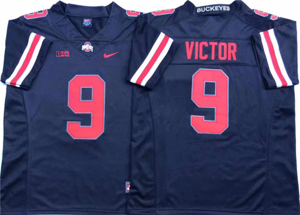 Men's Ohio State Buckeyes #9 Binjimen Victor Blackout Football Jersey