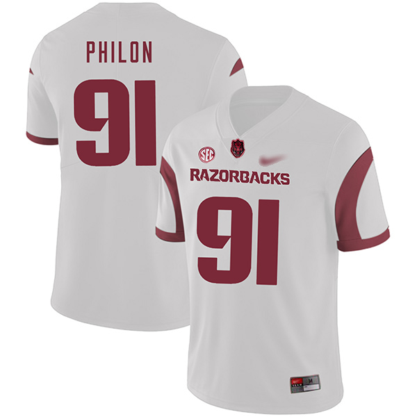 Darius Philon Arkansas Razorbacks Men's Jersey - #91 NCAA White Game Authentic
