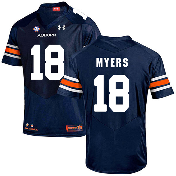 Jayvaughn Myers Auburn Tigers Men's Jersey - #18 NCAA Navy Blue Stitched Authentic