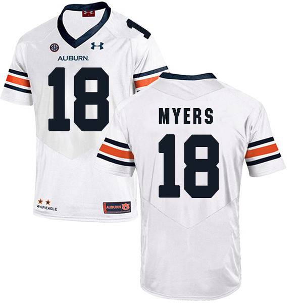 Jayvaughn Myers Auburn Tigers Men's Jersey - #18 NCAA White Stitched Authentic