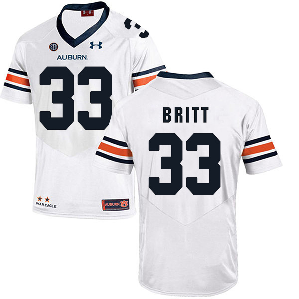 K.J. Britt Auburn Tigers Men's Jersey - #33 NCAA White Stitched Authentic