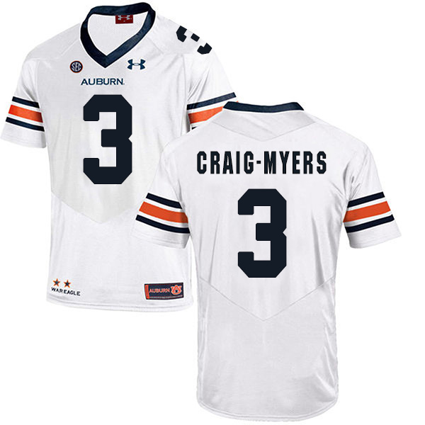 Nate Craig-Myers Auburn Tigers Men's Jersey - #3 NCAA White Stitched Authentic