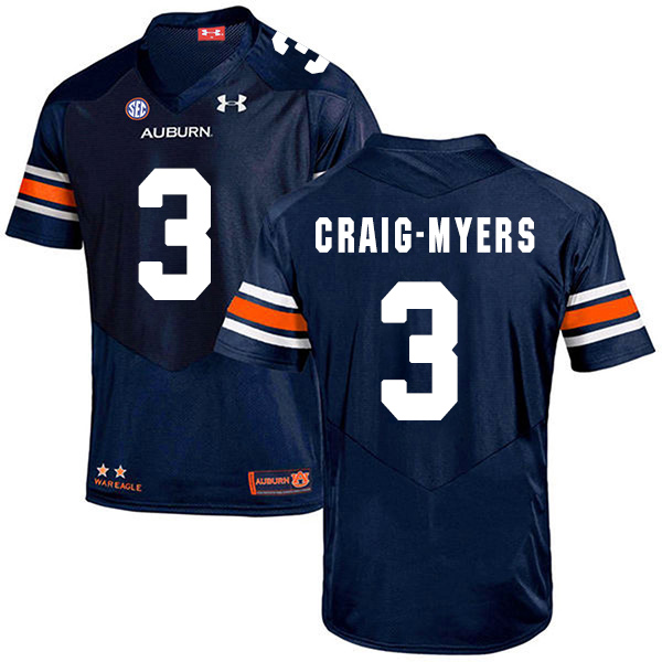 Nate Craig-Myers Auburn Tigers Men's Jersey - #3 NCAA Navy Blue Stitched Authentic