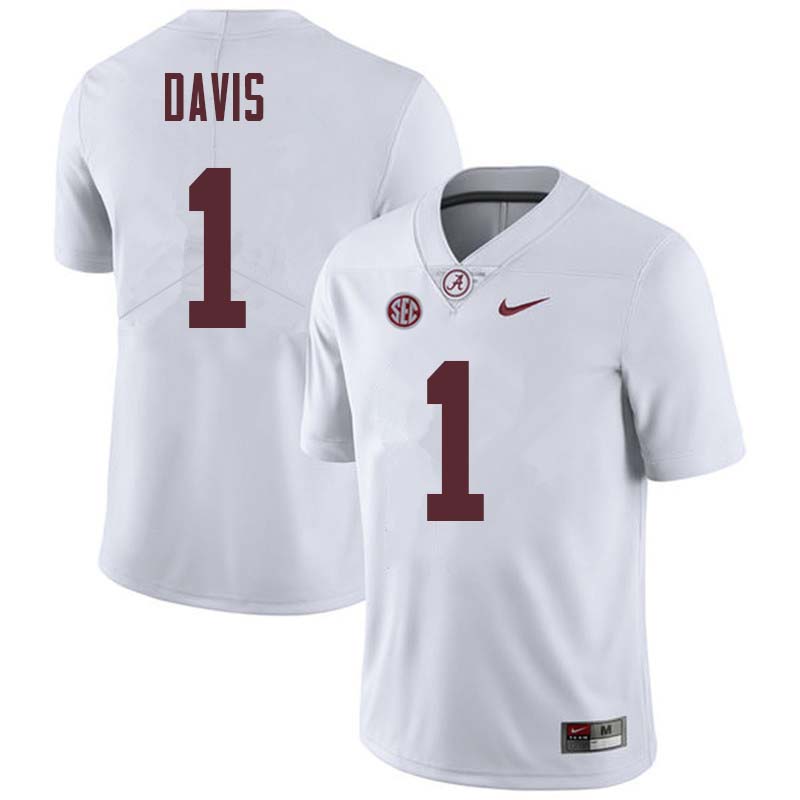 Mens Alabama Crimson Tide #1 Ben Davis  White Football Jersey