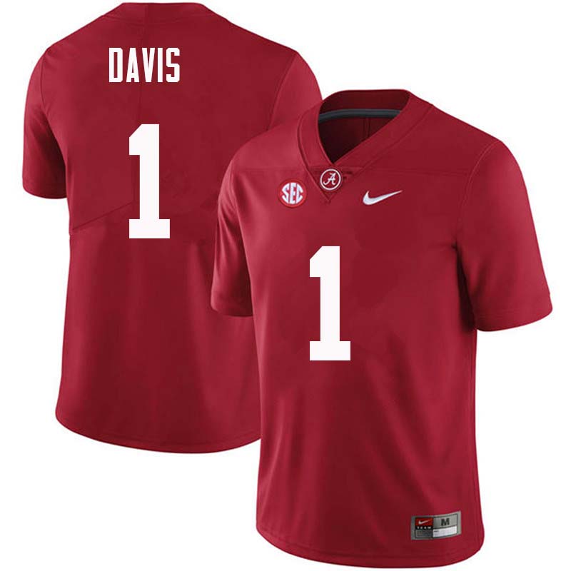 Mens Alabama Crimson Tide #1 Ben Davis Red Football Jersey