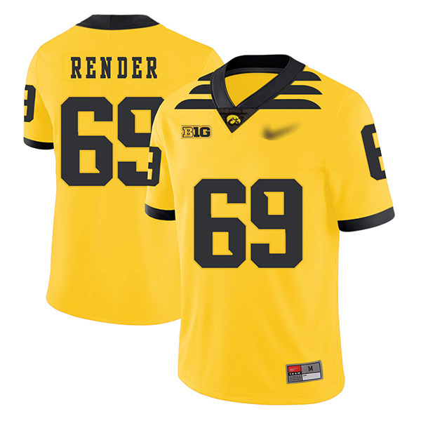 Keegan Render Iowa Hawkeyes Men's Jersey - #69 NCAA Yellow Game Authentic