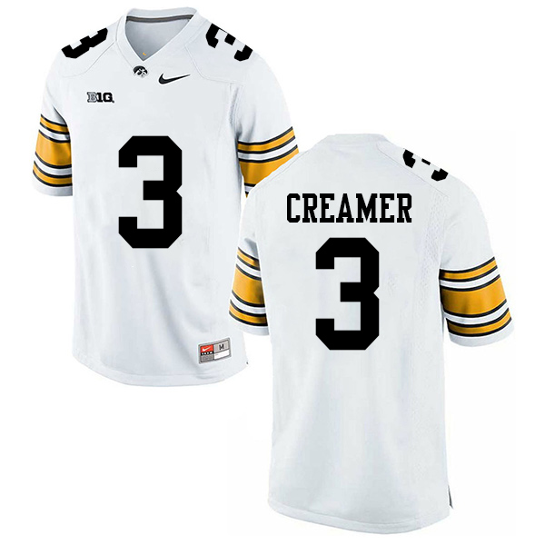 Trey Creamer Iowa Hawkeyes Men's Jersey - #3 NCAA White Stitched Nike Authentic