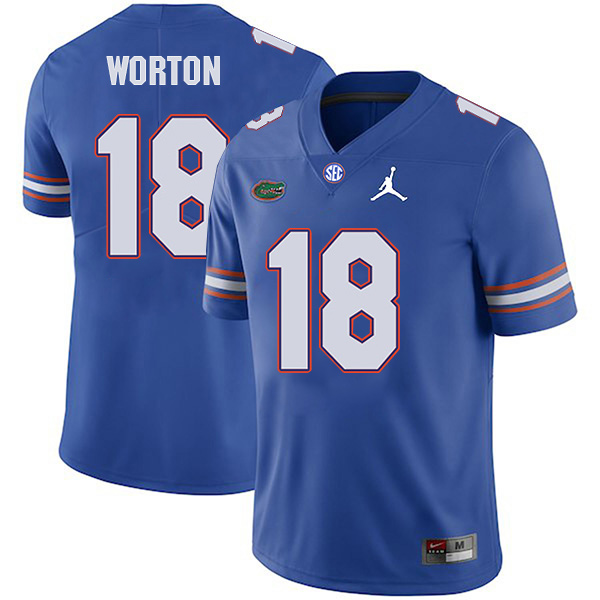 C.J. Worton Florida Gators Men's Jersey - #18 NCAA Blue Stitched Jordan Authentic