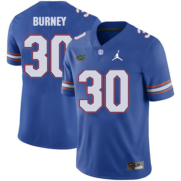 Amari Burney Florida Gators Men's Jersey - #30 NCAA Blue Stitched Jordan Authentic