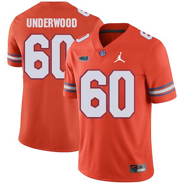 Houston Underwood Florida Gators Men's Jersey - #60 NCAA Orange Stitched Jordan Authentic