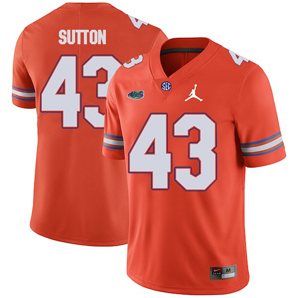 Nicolas Sutton Florida Gators Men's Jersey - #43 NCAA Orange Stitched Jordan Authentic