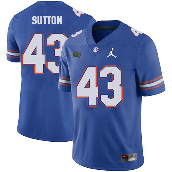 Nicolas Sutton Florida Gators Men's Jersey - #43 NCAA Blue Stitched Jordan Authentic