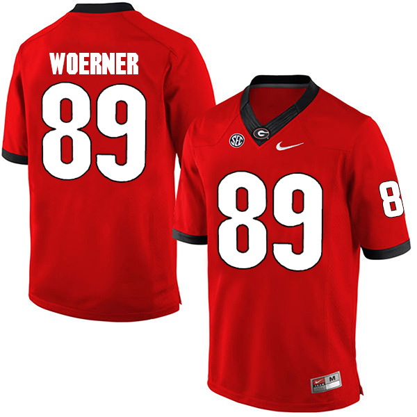 Charlie Woerner Georgia Bulldogs Men's Jersey - #89 NCAA Red Limited Home