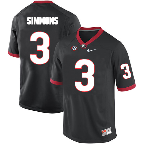 Tyler Simmons Georgia Bulldogs Men's Jersey - #3 NCAA Black Limited Home