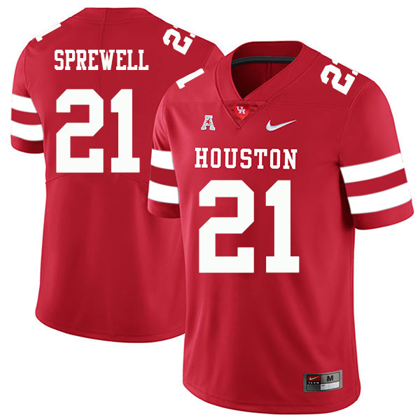 Gleson Sprewell Houston Cougars Men's Jersey - #21 NCAA Red Stitched Authentic