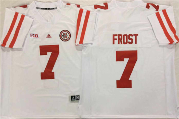 Mens Nebraska Huskers #7 Scott Frost adidas Awasy White College Football Game Jersey